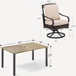Phi Villa 7-Pcs Patio Dining Set With Cushioned Steel-rattan Chairs And Farmhouse Wood-grain Table 37 Phi Villa 7-Pcs Patio Dining Set With Cushioned Steel-rattan Chairs And Farmhouse Wood-grain Table -Phi Villa 416 155 N