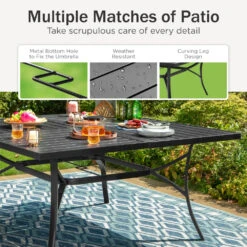 Phi Villa 60" Outdoor Metal Square Patio Dining Table With Umbrella Hole -Phi Villa 452 3