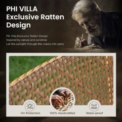 PHI VILLA 4-Piece Patio Conversation Set - Wicker Chairs And Acacia Wood Coffee Table - Modern And Stylish -Phi Villa 462 2024.12.9 02