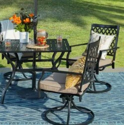 5-Piece Outdoor Dining Set 4 Cushioned Swivel Chairs And Larger Square Table PHI VILLA -Phi Villa 4PiecesBeige2 02
