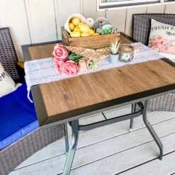 Phi Villa 5-Piece Patio Dining Set Wood-Look Table And 4 Rattan Chairs With Cushions -Phi Villa 4 0b6e6c89 62d9 4515 a2de 0208672418f5