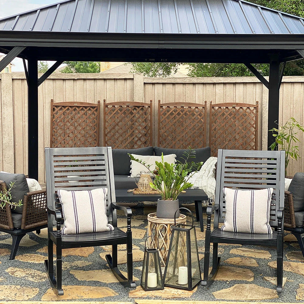 PHI VILLA Outdoor 1 Piece Acacia Wood Rocking Chair Garden Rocker Chair 4 PHI VILLA Outdoor 1 Piece Acacia Wood Rocking Chair Garden Rocker Chair - Image 2