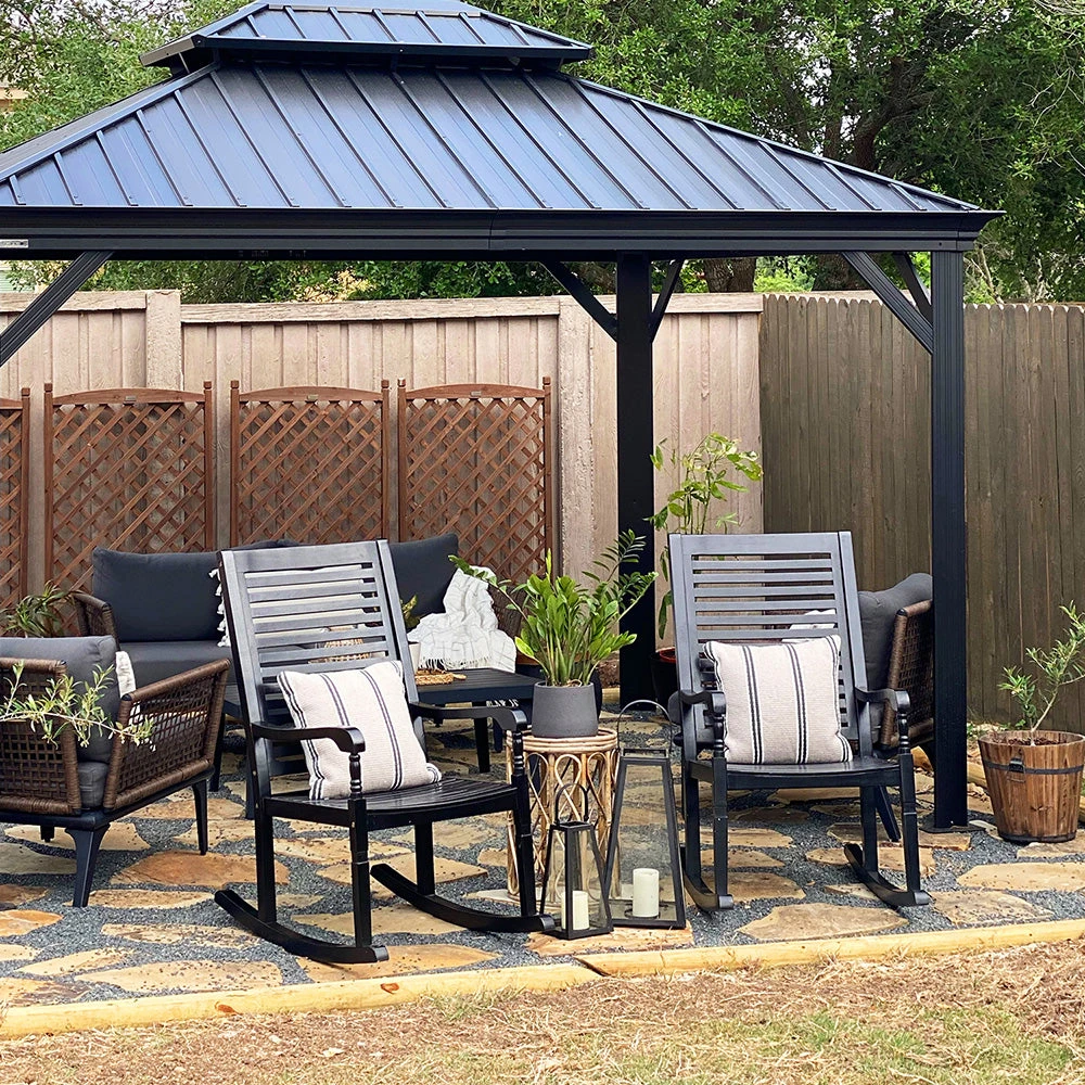 PHI VILLA Outdoor 1 Piece Acacia Wood Rocking Chair Garden Rocker Chair 5 PHI VILLA Outdoor 1 Piece Acacia Wood Rocking Chair Garden Rocker Chair - Image 3