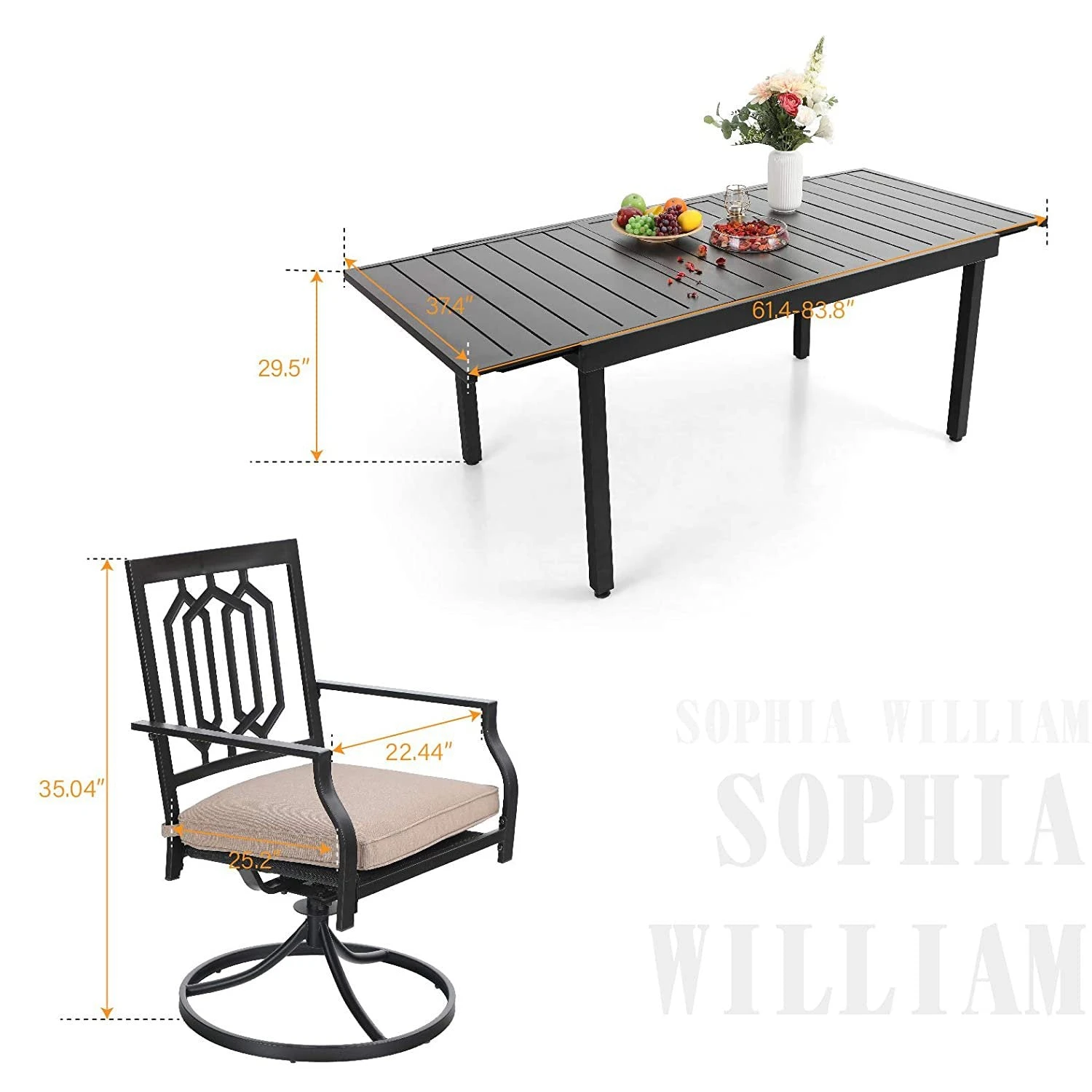 PHI VILLA 7-piece/ 9-piece Outdoor Patio Dining Sets Adjustable Patio Table And Cushioned Swivel Chairs 16 PHI VILLA 7-piece/ 9-piece Outdoor Patio Dining Sets Adjustable Patio Table And Cushioned Swivel Chairs - Image 14