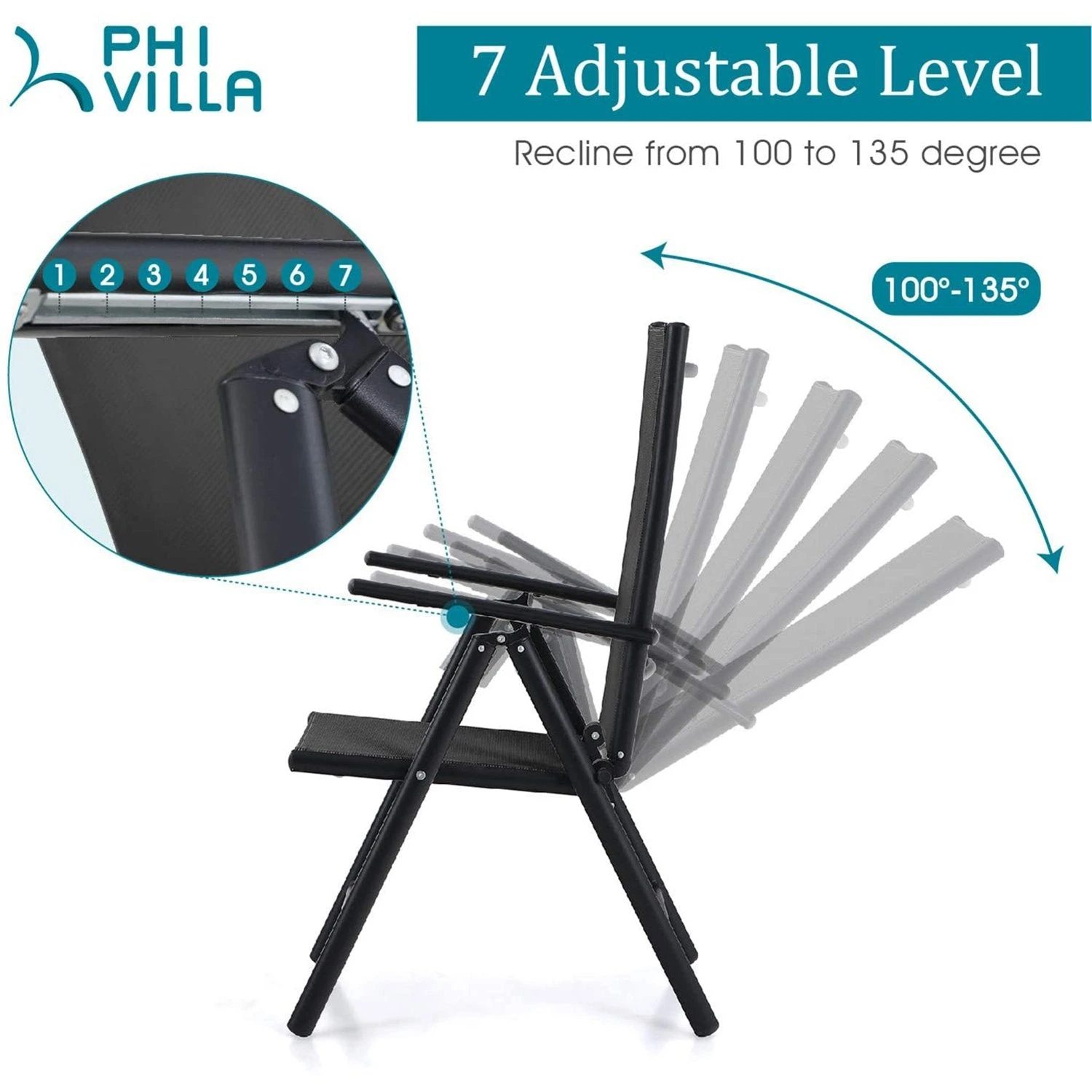 Phi Villa Patio 7/9 Piece Dining Set With Black Folding Sling Chairs & Steel Table 6 Phi Villa Patio 7/9 Piece Dining Set With Black Folding Sling Chairs & Steel Table - Image 4