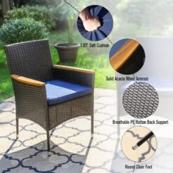 Phi Villa 5-Piece Patio Dining Set Wood-Look Table And 4 Rattan Chairs With Cushions -Phi Villa 4 f3bcffa1 dfdf 4947 8247 103589ae1531