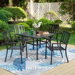 Classic 5-Piece Patio Dining Set For Garden Backyard PHI VILLA -Phi Villa 5 Piece Outdoor Dining Set 4 Patterned Stackable Chairs and Steel Square Table 2e60d0f9 2606 4430 9f61 f4f5a6eeb4f5