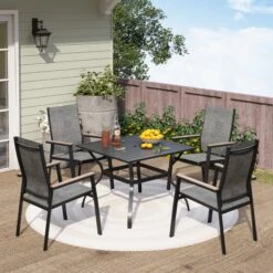 5-Piece Outdoor Dining Set With Aluminum Stackable Chairs For Garden, Backyard PHI VILLA