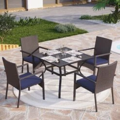 5-Piece Outdoor Dining Set With Rattan Hati Chair For Garden, Backyard PHI VILLA