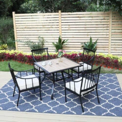 PHI VILLA Steel Fixed Patio Outdoor Dining Chairs Set -Phi Villa 5 Piece Patio Dining Set 4 Fashionable Dining Chairs and Steel Square Table e3ad1e38 913c 4b4d bc04 1a0dc27b431c