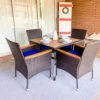 Phi Villa 5-Piece Patio Dining Set Wood-Look Table And 4 Rattan Chairs With Cushions -Phi Villa 5 Piece Patio Dining Set Wood Look PVC Table and 4 Rattan Chairs with Cushions 2
