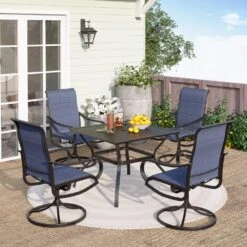 5-Piece Patio Dining Set With Padded Swivel Chairs For Deck, Porch Phi Villa -Phi Villa 5 Piece Patio Dining Set with Upgraded Padded Swivel Chairs for Deck Porch PHI VILLA 06001 115 BL