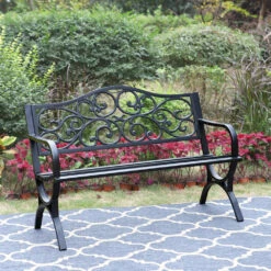 PHI VILLA 50 Inch Garden Patio Bench Cast Iron Steel Frame With Phalaenopsis Pattern -Phi Villa 50 Inch Garden Patio Bench Cast Iron Steel Frame with Phalaenopsis Pattern 7e862800 a60d 48fd aebc 686a6f3dddc6
