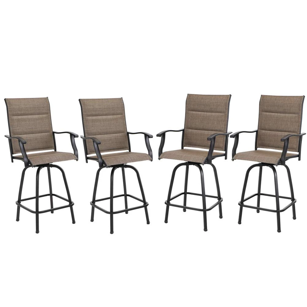 Outdoor Upgraded Padded Textilene All-Weather Swivel Bar Stools With Arms PHI VILLA 4 Outdoor Upgraded Padded Textilene All-Weather Swivel Bar Stools With Arms PHI VILLA - Image 2