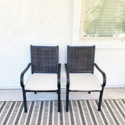 PHI VILLA Rattan Metal Outdoor Dining Chairs, Set Of 2 -Phi Villa 5 d1585d7c 9703 4ac4 8112 56032ed6fee6