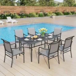 Patio Textilene Dining Chairs Set For Lawn, Front Porch PHI VILLA -Phi Villa 6 Seat Outdoor Textilene Dining Set for Porch Bacyard PHI VILLA 224bc862 0d15 4ad6 9913 73d7a9bf87da