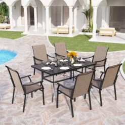 7-Piece Outdoor Dining Set For Garden Backyard PHI VILLA