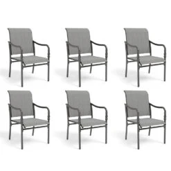 Patio Textilene Dining Chairs Set For Lawn, Front Porch PHI VILLA -Phi Villa 6 pieces Patio Textilene Dining Chairs Set for Lawn Front Porch