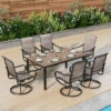 7-Piece Patio Dining Set With Upgraded Textilene Padded Chairs And Wood-grain Table-PHI VILLA -Phi Villa 6 seat dining set of sling swivel chairs and wood grain table