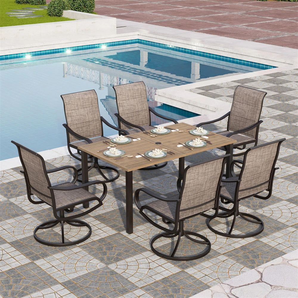 7-Piece Patio Dining Set With Upgraded Textilene Padded Chairs And Wood-grain Table-PHI VILLA 13 7-Piece Patio Dining Set With Upgraded Textilene Padded Chairs And Wood-grain Table-PHI VILLA - Image 11