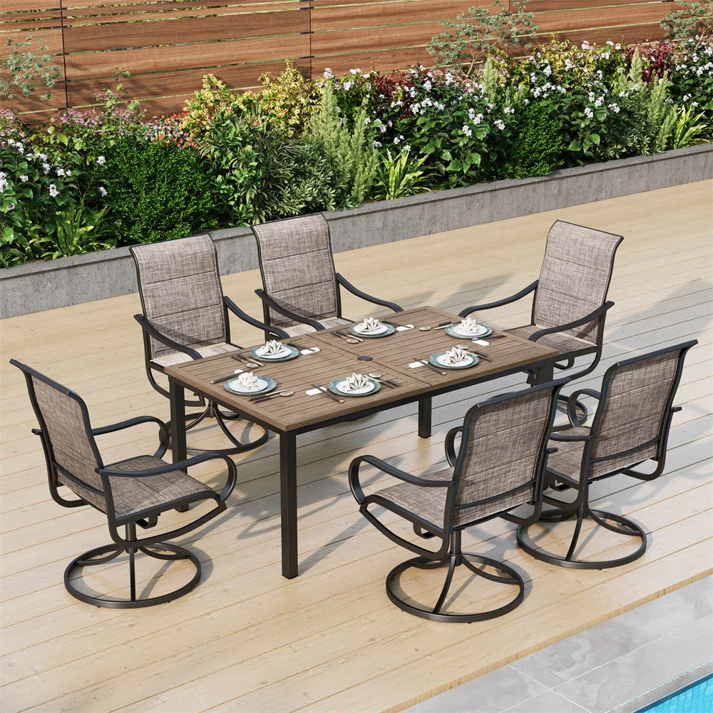 7-Piece Patio Dining Set With Upgraded Textilene Padded Chairs And Wood-grain Table-PHI VILLA 3 7-Piece Patio Dining Set With Upgraded Textilene Padded Chairs And Wood-grain Table-PHI VILLA
