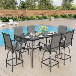 7-Piece Patio Bar Set With 6 Bar Stools For Poolside, Graden PH VILLA