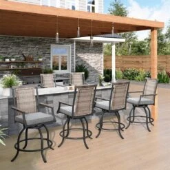 Phi Villa Outdoor Swivel Bar Stools With Rattan Backrest -Phi Villa 6 seat rattan outdoor swivel bar stools