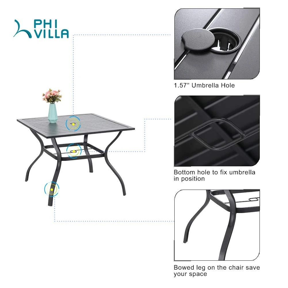 PHI VILLA 5-Piece Outdoor Dining Set With Square Steel Table & 5 Rattan Cushioned Dining Chairs 7 PHI VILLA 5-Piece Outdoor Dining Set With Square Steel Table & 5 Rattan Cushioned Dining Chairs - Image 5