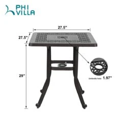 PHI VILLA Cast Aluminum Patio Square Dining Table With Umbrella Hole -Phi Villa 61GfpJ7 38L