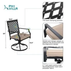 PHI VILLA 7-Piece Outdoor Patio Dining Set With Steel Panel Table And 6 Swivel Chairs -Phi Villa 61dAcGY6xUL. SL1001 704x704 66ffed8c 7803 4705 9214 d4c0afa9f635