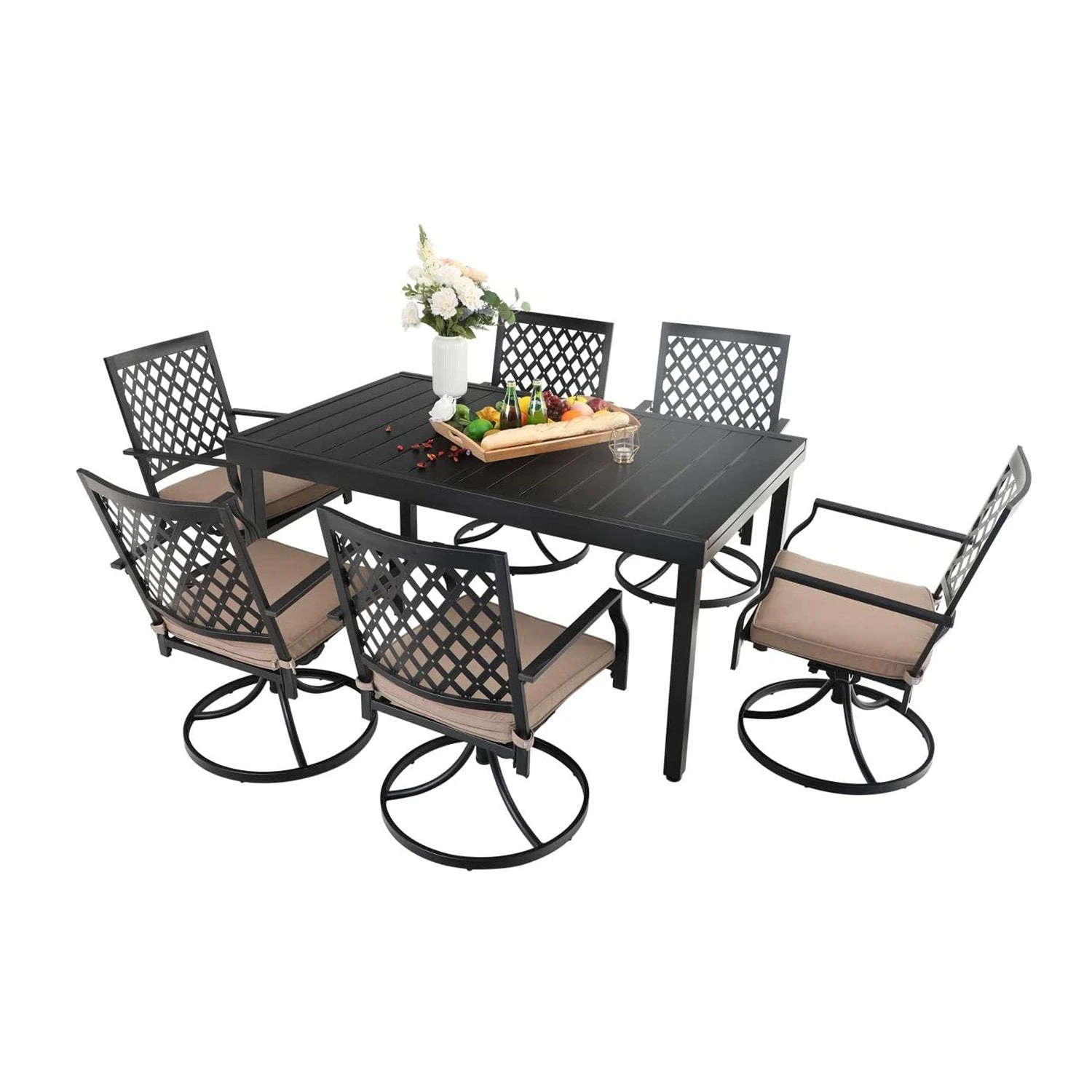PHI VILLA 7-piece/ 9-piece Outdoor Patio Dining Sets Adjustable Patio Table And Cushioned Swivel Chairs 21 PHI VILLA 7-piece/ 9-piece Outdoor Patio Dining Sets Adjustable Patio Table And Cushioned Swivel Chairs - Image 19