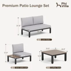 Phi Villa 6-Seater Patio Couch Modern Sectional Sofa With Cushions -Phi Villa 6 8068bd2f b5e8 459c 8652 cacfa8676559