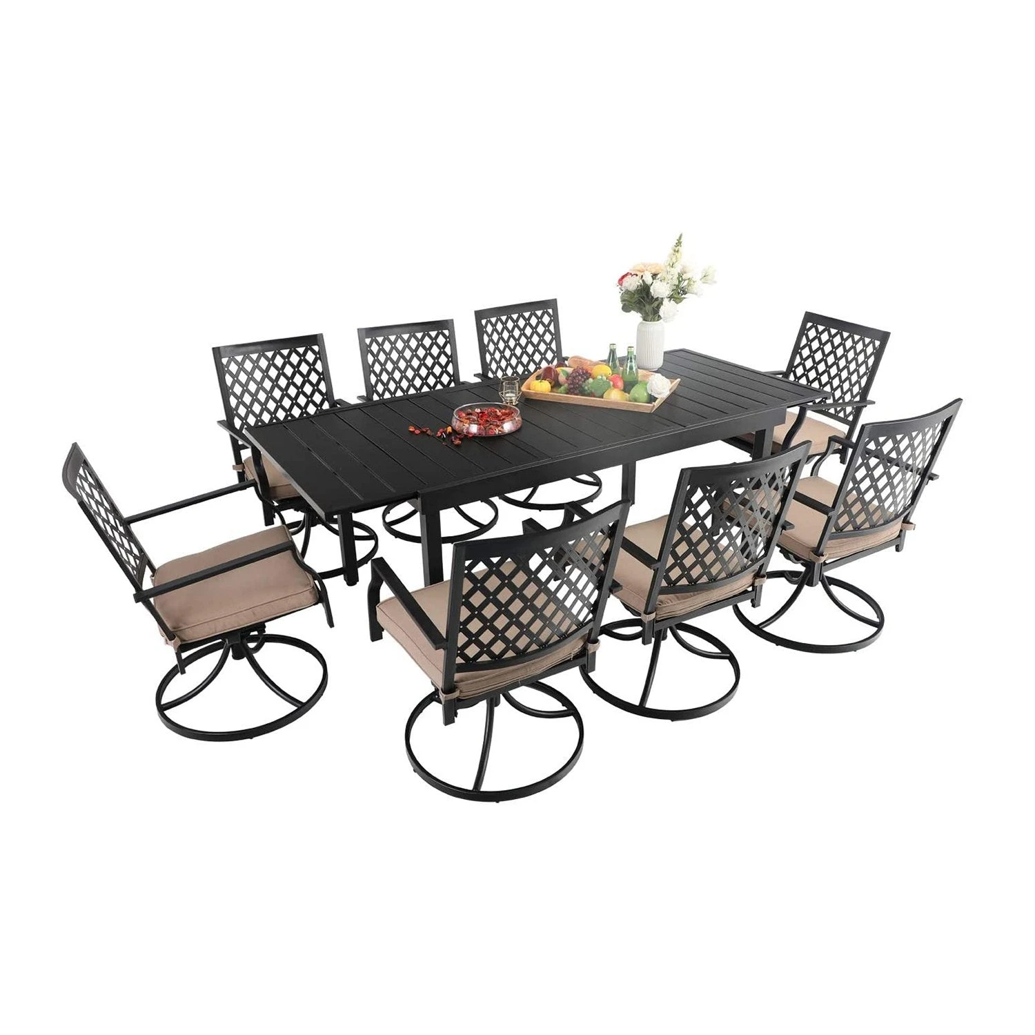 PHI VILLA 7-piece/ 9-piece Outdoor Patio Dining Sets Adjustable Patio Table And Cushioned Swivel Chairs 4 PHI VILLA 7-piece/ 9-piece Outdoor Patio Dining Sets Adjustable Patio Table And Cushioned Swivel Chairs - Image 2