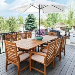 Phi Villa 7/9-Pcs Wooden Outdoor Dining Set With Expandable Table For Garden