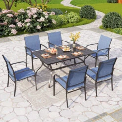 7-Piece Outdoor Dining Set With Colorful Textilene Chairs For Garden PHI VILLA