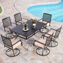 7-Piece Outdoor Patio Dining Set 6 Swivel Chairs And Rectangle Steel Table PHI VILLA -Phi Villa 7 Piece Outdoor Patio Dining Set 6 Swivel Chairs and Rectangle Steel Table PHI VILLA 4901