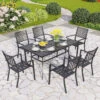 7-Piece Patio Dining Set With Stackable Chairs For Garden, Backyard PHI VILLA -Phi Villa 7 Piece Outdoor Patio Dining Set With Steel Panel Table and 6 Stackable Chairs