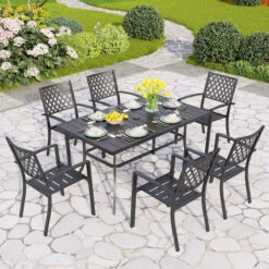 7-Piece Patio Dining Set With Stackable Chairs For Garden, Backyard PHI VILLA