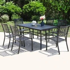 7-Piece Patio Dining Set With Stackable Chairs For Garden, Backyard PHI VILLA -Phi Villa 7 Piece Outdoor Patio Dining Set With Steel Panel Table and 6 Stackable Chairs 5