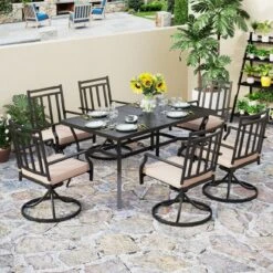 PHI VILLA 7-Piece Outdoor Patio Dining Set With Steel Panel Table And 6 Swivel Chairs -Phi Villa 7 Piece Outdoor Patio Dining Set With Steel Panel Table and 6 Swivel Chairs 42e8e9bb 5a41 4c60 813c 90847ffb2b4e