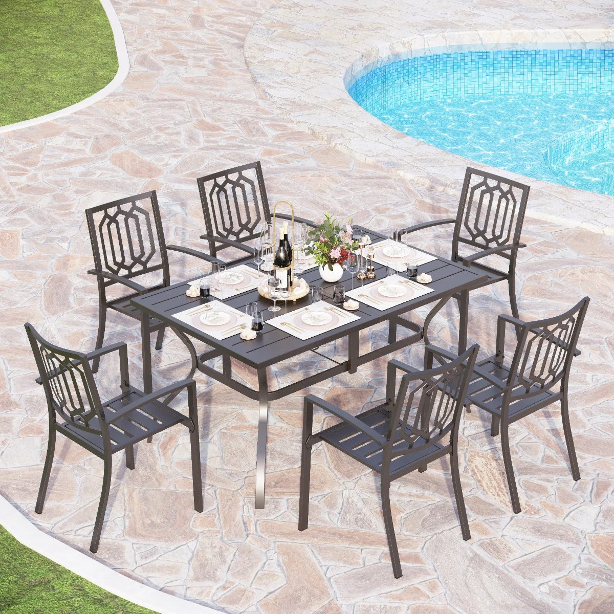 7-Piece Patio Dining Set With Stackable Chairs For Balcony, Porch PHI VILLA 14 7-Piece Patio Dining Set With Stackable Chairs For Balcony, Porch PHI VILLA - Image 12