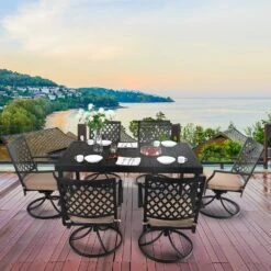 PHI VILLA 7-piece/ 9-piece Outdoor Patio Dining Sets Adjustable Patio Table And Cushioned Swivel Chairs 39 PHI VILLA 7-piece/ 9-piece Outdoor Patio Dining Sets Adjustable Patio Table And Cushioned Swivel Chairs -Phi Villa 7 Piece Outdoor Patio Dining Sets Adjustable Patio Table and Cushioned Swivel Chairs 2