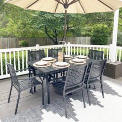 Phi Villa 7-Piece Patio Dining Set 6 Bullseye Pattern Chairs & Steel Rectangle Table