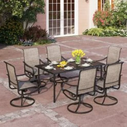 7-Piece Patio Dining Set With Upgraded Textilene Padded Chairs For Deck, Backyard PHI VILLA