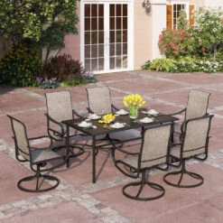 PHI VILLA 7-Piece Patio Dining Set Textilene Swivel Chairs & Steel Rectangle Table -Phi Villa 7 Piece Patio Dining Set With Rectangle Table and 6 Textilene Swivel Chairs 3da3038d 58b3 4793 ab03 63fb5aad74f2