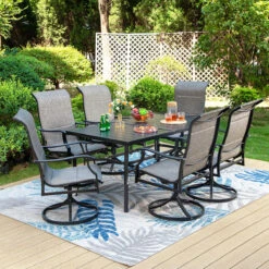Modern 7-Piece Patio Dining Set With Upgraded Padded Swivel Chairs For Backyard PHI VILLA -Phi Villa 7 Piece Patio Dining Set with 6 Texitilene Swivel Chairs and Steel Panel Table faefe4a9 2ff5 48f5 a0f6 4198ae0d7565
