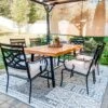 PHI VILLA 7 Piece Patio Dining Set With Acacia Wood Table & Steel Fixed Chairs -Phi Villa 7 Piece Patio Dining Set with Acacia Wood Table Steel Fixed Chairs