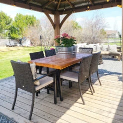 PHI VILLA Patio Wicker Rattan Haiti Chair Set Of 2 -Phi Villa 7 Piece Patio Dining Set with Acacia Wooden Table and 6 Rattan Cushioned Chairs 2