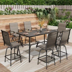 7-Piece Outdoor Bar Stool Set With 6 Seat For Poolside, Graden PH VILLA 32 7-Piece Outdoor Bar Stool Set With 6 Seat For Poolside, Graden PH VILLA -Phi Villa 7 Piece Outdoor Bar Stools Dining Set