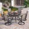 7-Pcs Outdoor Dining Set With Round Table And Textilene Swivel Chairs-Phi Villa 2 7-Pcs Outdoor Dining Set With Round Table And Textilene Swivel Chairs-Phi Villa -Phi Villa 7 pcs sling swivel chair dining set for deck